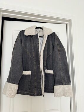 Starlow Women's Charcoal Sherpa-Lined Denim Jacket